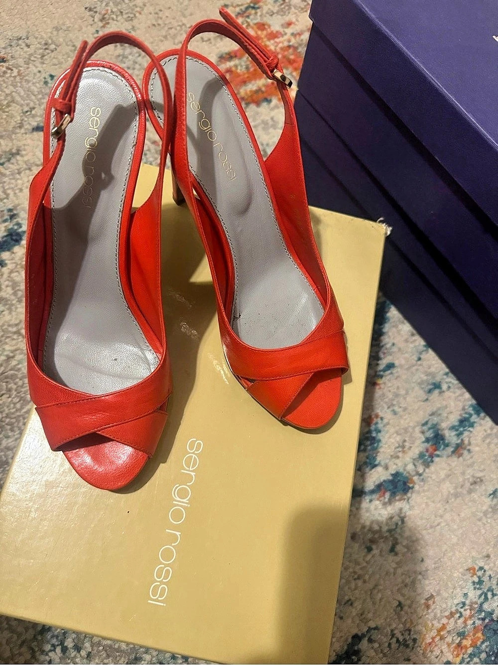 Sergio Rossi Vero Cuoio Red Peep Toe Heels EU 37